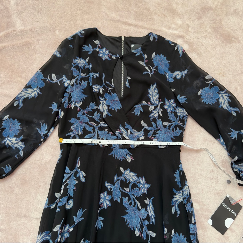 NWT Maison Tara Elegant Black and Blue Floral Dress - Picture 10 of 11